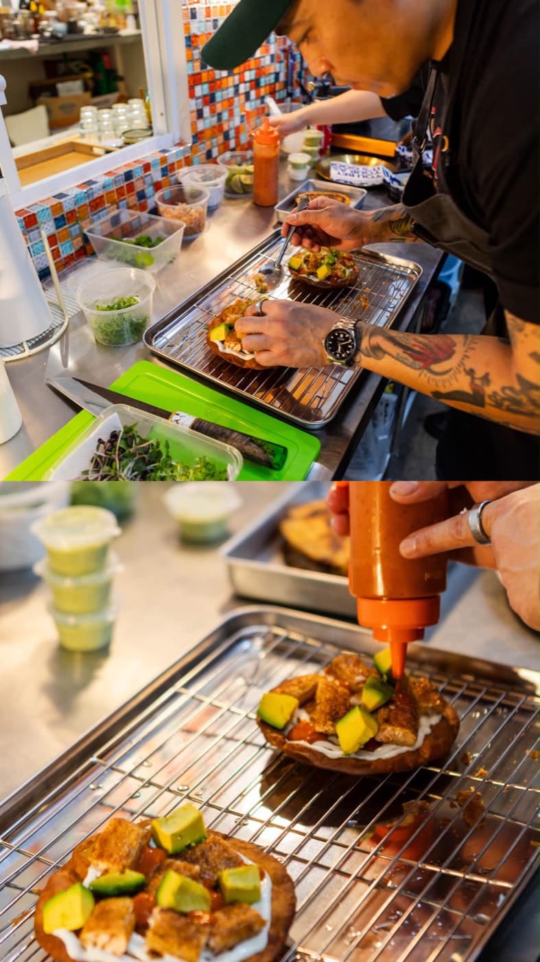 Friends sharing a Taco Madness table