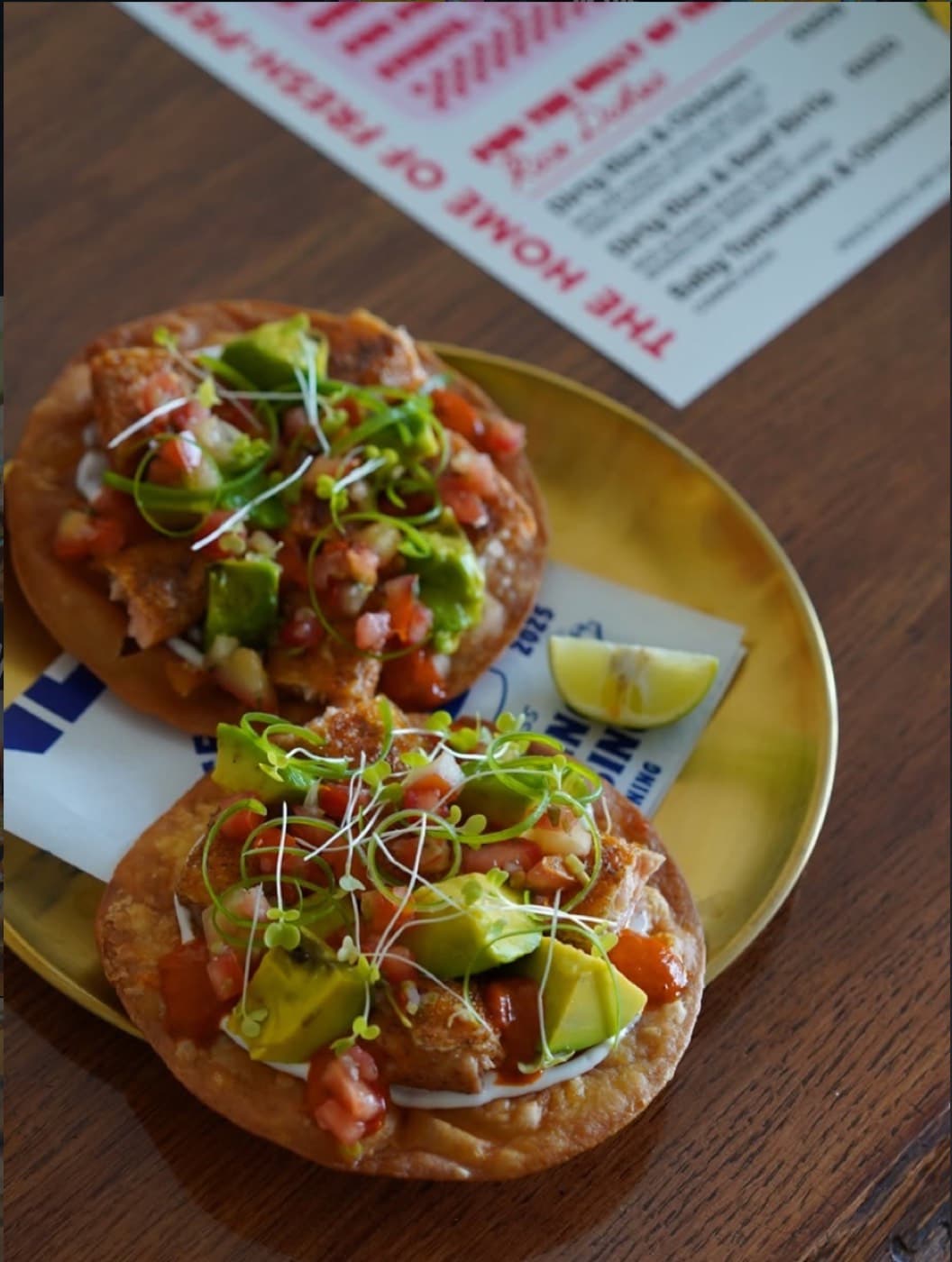 Salmon belly tostadas plated and ready to go